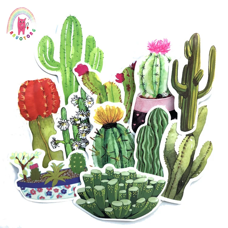 71 PCs plant fleshy potted cactus small fresh green PVC waterproof graffiti sticker skateboard motorcycle guitar suitcas sticker