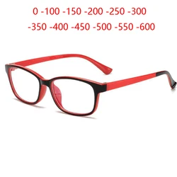 Black Red Frame Square Finished Myopia Glasses Women Full Frame Shortsighted Eyewear 0 -100 -150 -200 -250 -300 To -600