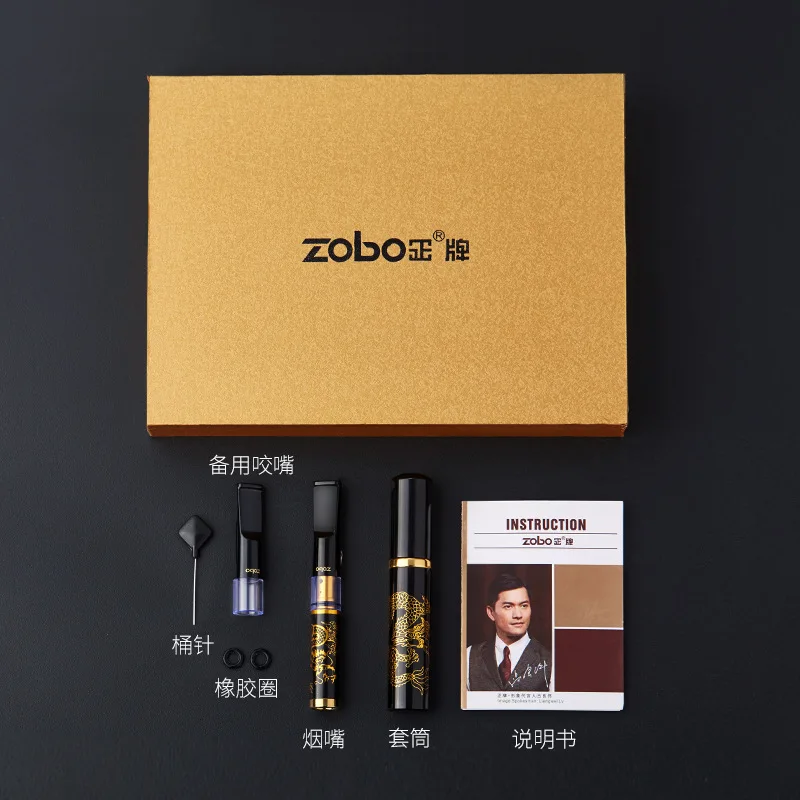 ZOBO-Metal Plastic Filter Cigarette Holder for 5.5mm, 7.6mm Mouthpiece Lip Microporous Filter, Smoking Set, Black Dragon Pattern