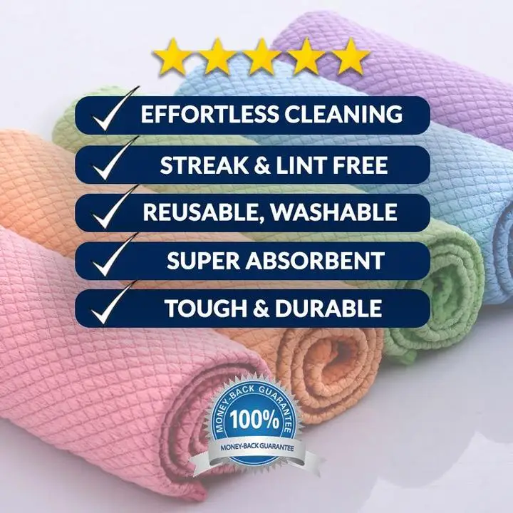 5pcs/10pcs Wave Pattern Fish Scale Cloth Rag Reusable Nano-Streak-Free Miracle Cleaning Cloths  For Windows Cars Kitchen Mirrors