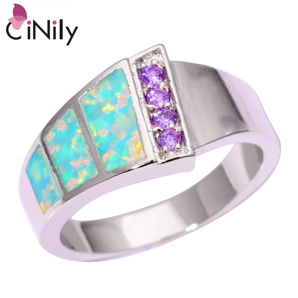 CiNily Created Green Fire Opal Purple Zircon Silver Plated Wholesale Hot Sell For Women Jewelry Ring Size 7 8 9 OJ8554