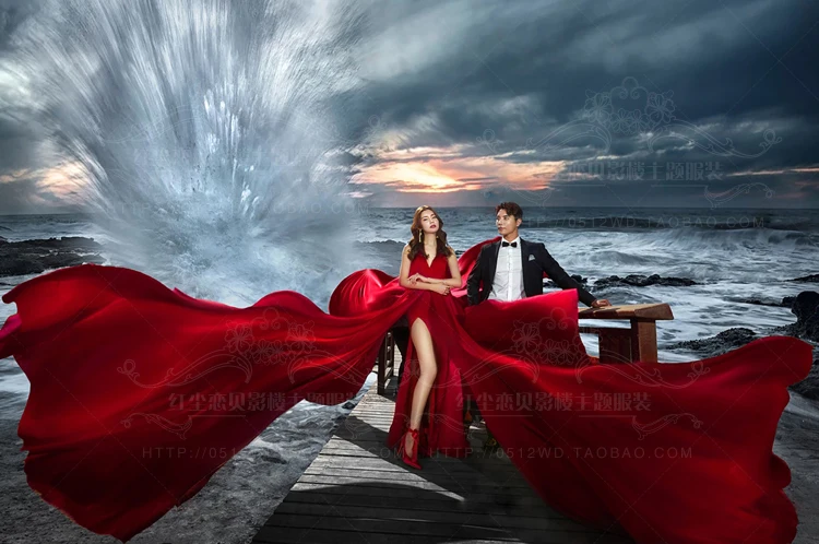 Abiti da sera Sexy con lungo treno Vestido Longos rosso scuro Prom Wear 2023 Robe De Soiree abito formale con spacco alto fotografia