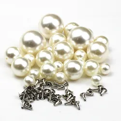 50Pcs bianco perla 6-20mm rivetti di perle pulsante/testa rivetto acrilico per abiti da sposa pantaloni cappello borsa scarpe artigianato decorazione