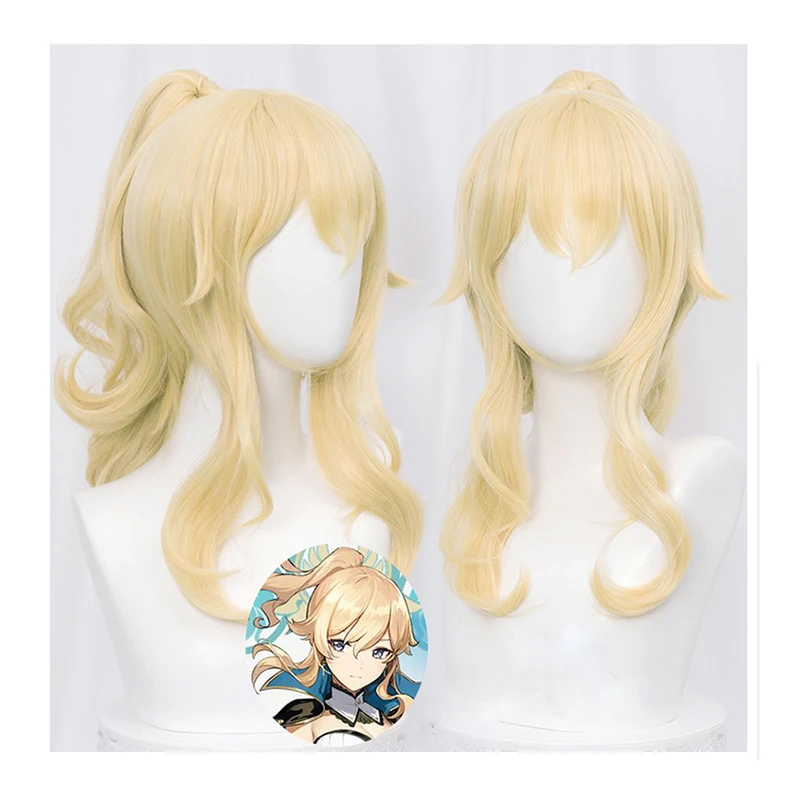 

Game Impact Jean Cosplay Wig Cosplay 40cm Blond Clip Ponytail Heat Resistant Synthetic Hair Wig Anime Cosplay Wigs + Wig Cap