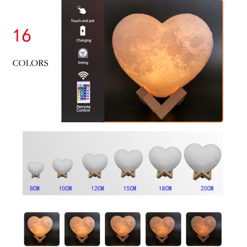 C2 3D Moon Lamp Night Light Love Heart Lamp USB Rechargable Girl Modeling lamp Romantic  remote shape Decoration Birthday Gift