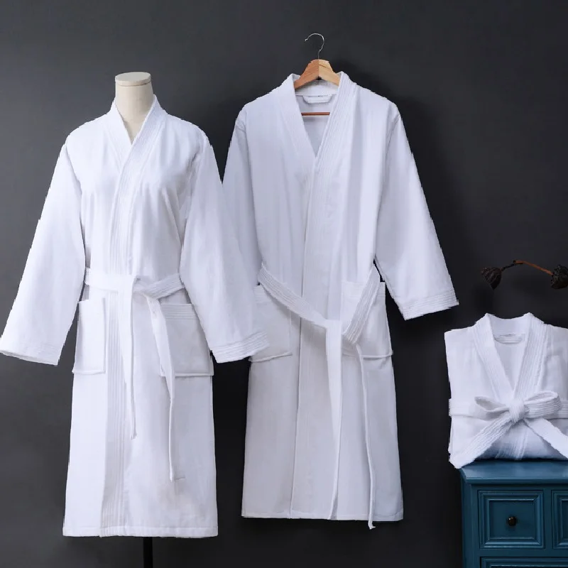 

Hotel 100%cotton Plain Color Velvet Bathrobes Robe Unisex White Color Pajamas Sauna Clothes Soft Sleepwear Home Dressing Gowns