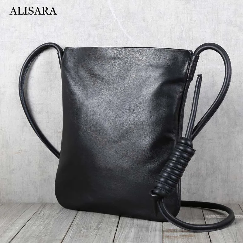 Alisara Crossbody Bag Male First Layer Cow Leather Top End Luxury Men Fashion Messenger Shoulder Handbag Lovers Casual Satchel