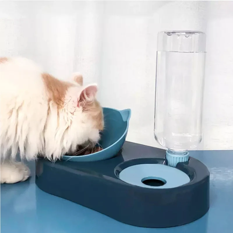 New 2-in-1 Cat Bowl Water Dispenser Automatic Water Storage Pet Dog Cat Food Bowl Food Container with Waterer Pet Waterer Feeder