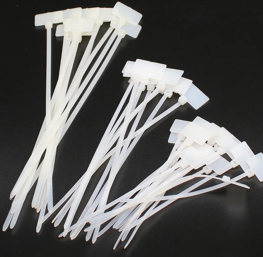 100PCS Easy Mark Plastic Nylon Cable Ties Tag Labels Self-Locking Markers Zip Network Loop Wire Straps 3*100 4X150 4x200MM