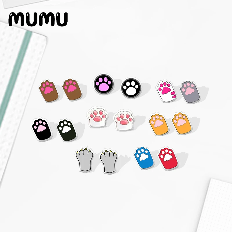 2020 New Cat Paw Stud Earring Lovely Animal Paws Acrylic Earrings Epoxy Resin Jewelry Gift