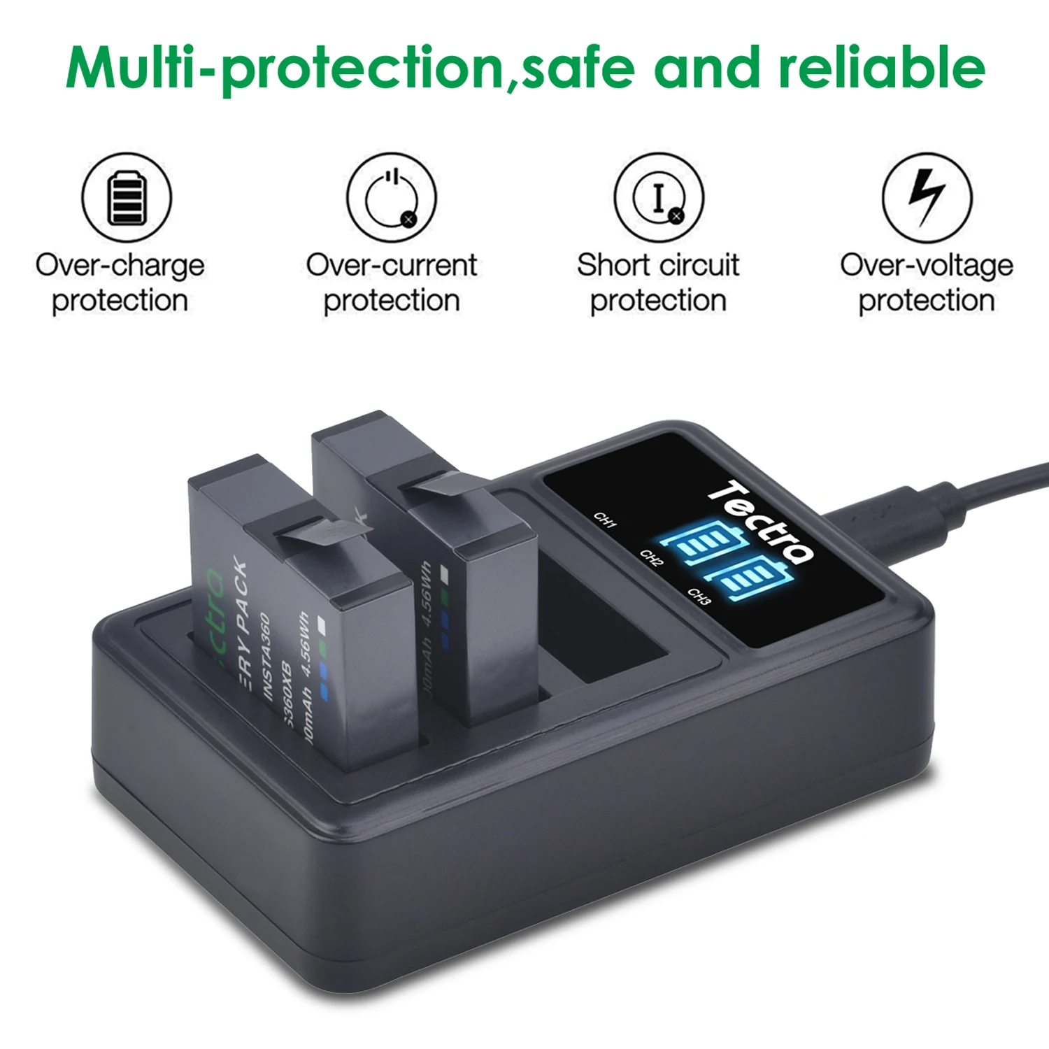 1200MAh 1 X Pin & LED Dual USB Sạc Cho Insta360 1 X Camera