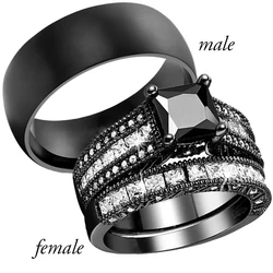 Fashion Rings Charm Women Rhinestones Zircon Rings Set Simple Stainless Steel Men Black Ring For Lover Anniversary Gift