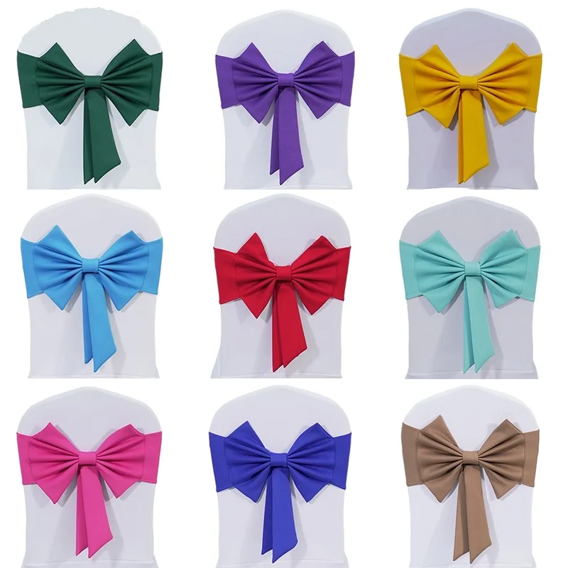 High-End Thickened Free-Tie Back Flower Elastic Fabric Chair Cover with Bowknots for Banquet Wedding Decoration 3