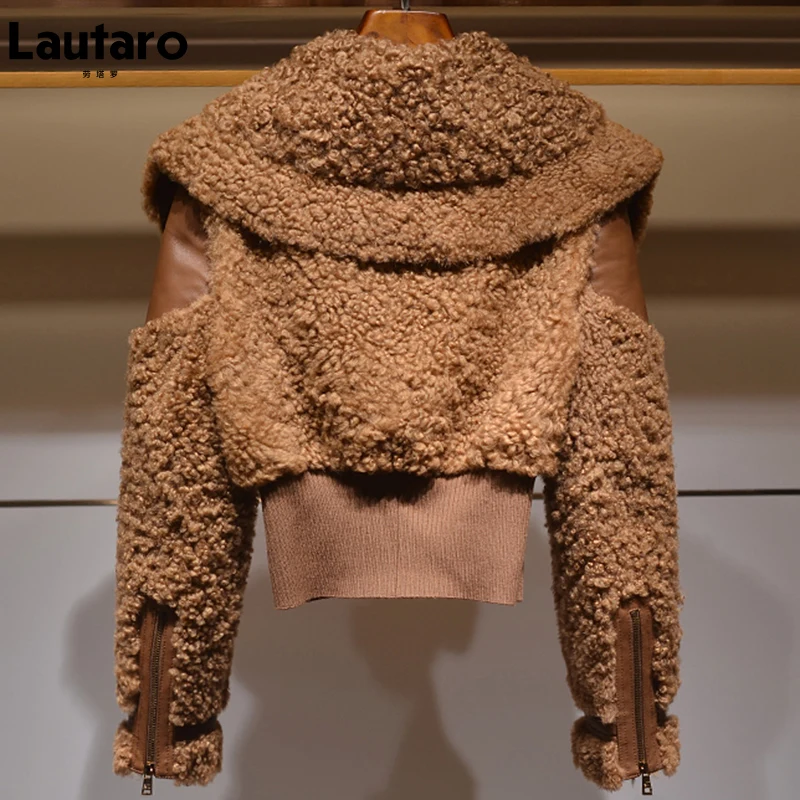 Lautaro-abrigo de piel sintética de retales gruesos y cálidos para mujer, chaqueta mullida elegante con cuello vuelto y cremallera de manga larga, moda de invierno 2021