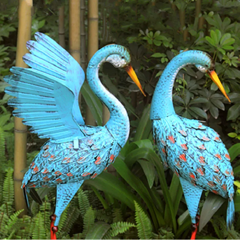 Vintage Home Outdoor Garden Artificial Fake Flamingo Bird Ornaments Pond Statues Landscape Decoration Metal Animal Yard Figurine