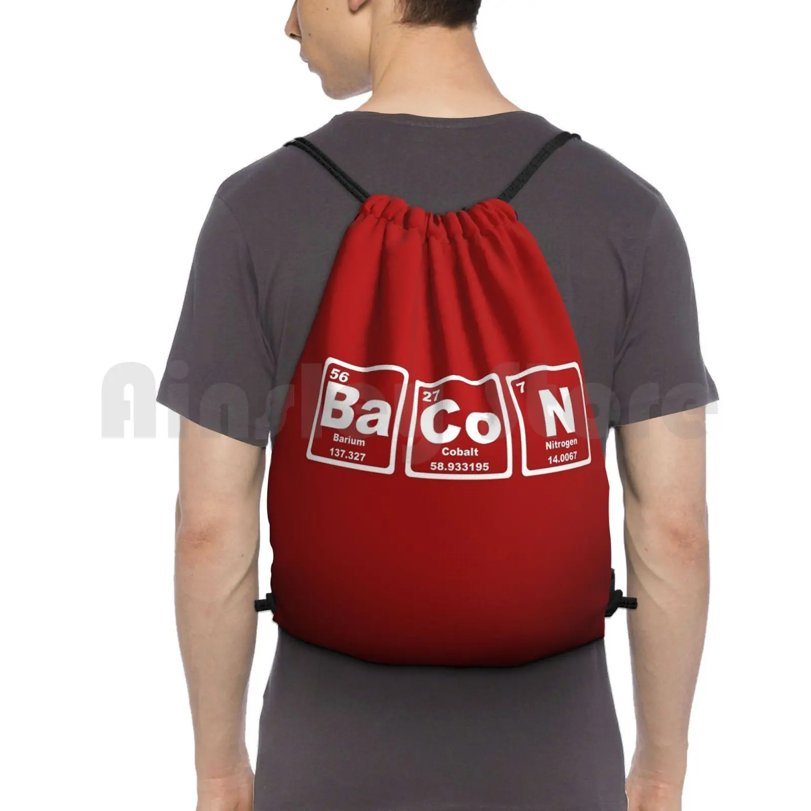 Bacon-Periodic Table Backpack Drawstring Bags Gym Bag Waterproof Bacon Meat Meats Ham Pork Foods Culinary Eating Periodic