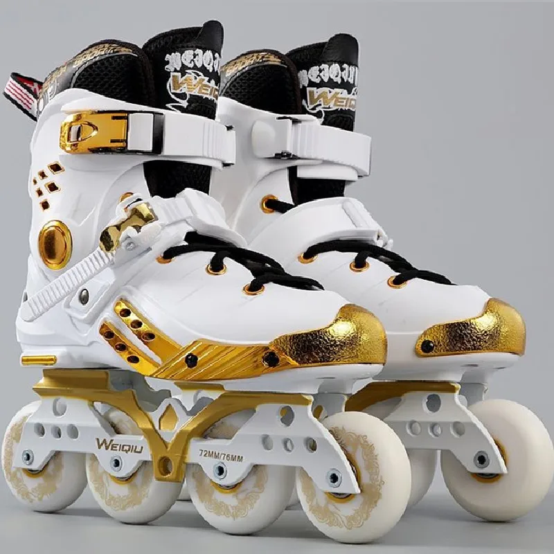 4 Wheels 76MM 80MM Inline Skates Shoes for Male Female Outdoor Skating Patines Black White Gold 3 Wheel Speed Frame Asphalt Road