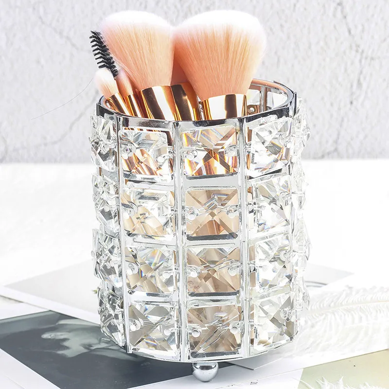 Fashion Women Makeup Brush Bucket Crystal Makeup Brush Organizer Storage Bucket Eyebrow Pencil Pen Cup Tools Container