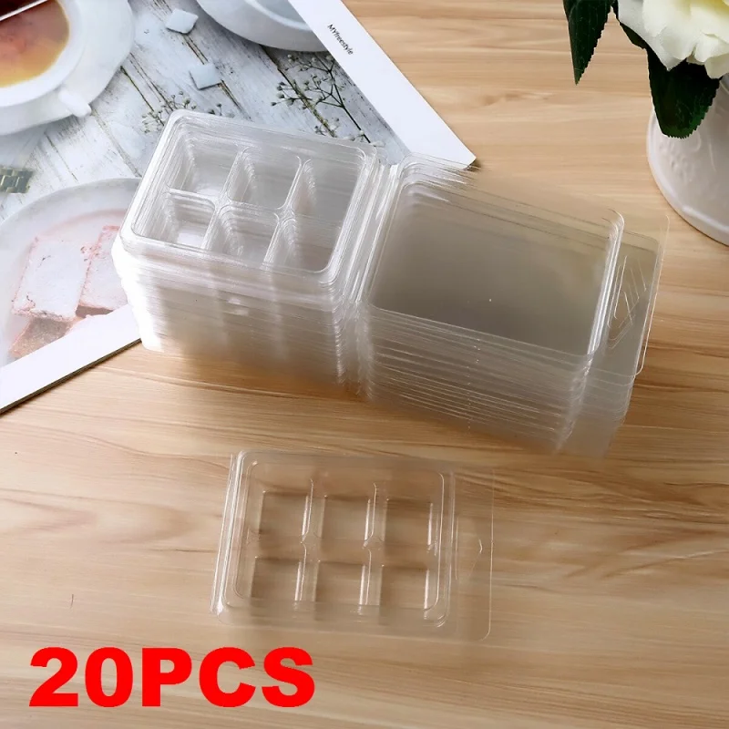 20pcs PET Wax Melt packaging Molds Clear transparent Plastic Melt Clamshells for Wickless Candles Boxes 6 Cell Container Mold