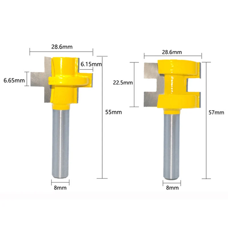 

2pcs 8MM Shank T-Slot Square Tooth Tenon Bit Milling Cutter Carving Router Bits for Wood Tool Woodworking C08-155