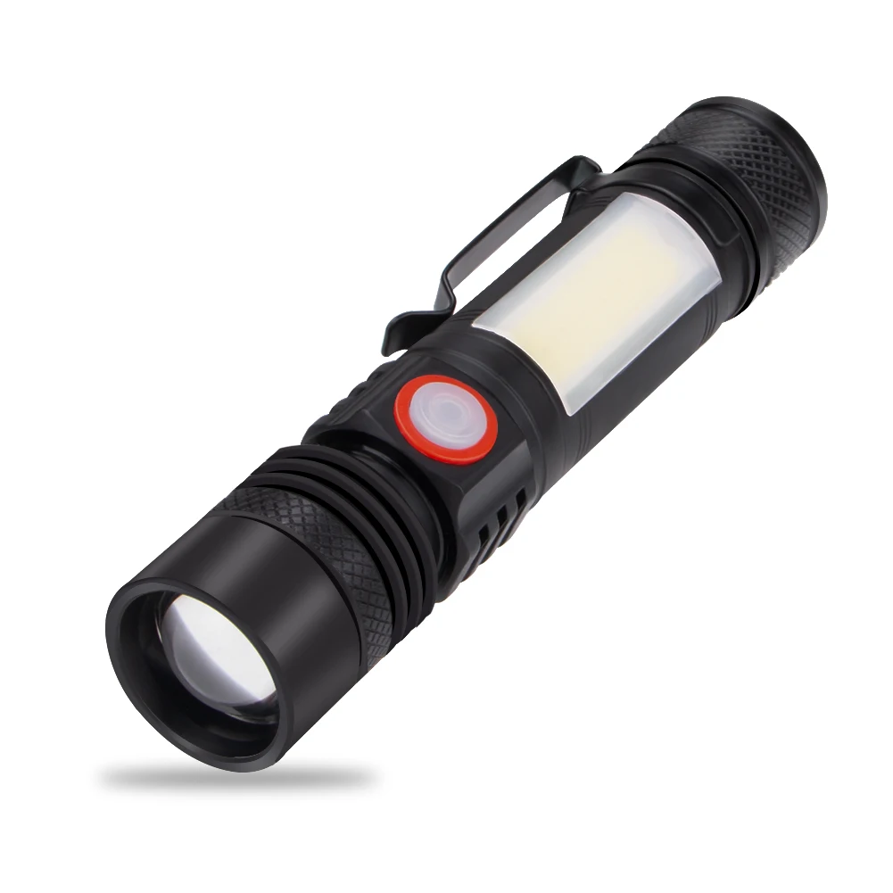 XML LED Flashlight White Red Side COB Floodlight Zoom Focus Torch Magnetic Working Light Pocket Clip Penlight Camping Light