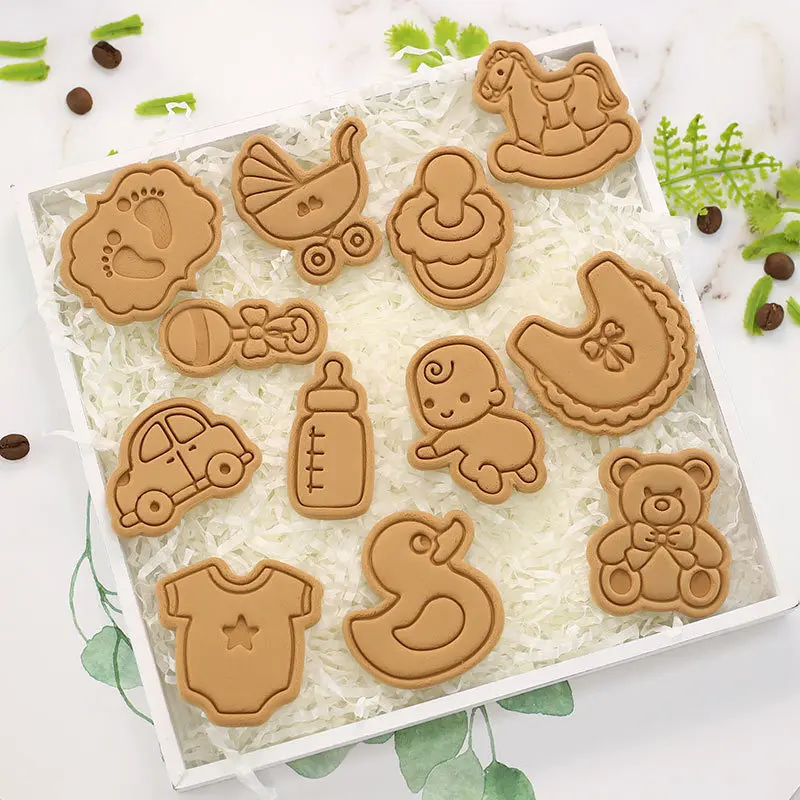 Baby Them Plastic Baking Mold Kitchen Biscuit Cookie Cutter Pastry Pressing 3D Baby Stroller Cloth Fondant Cake Decorating Tools