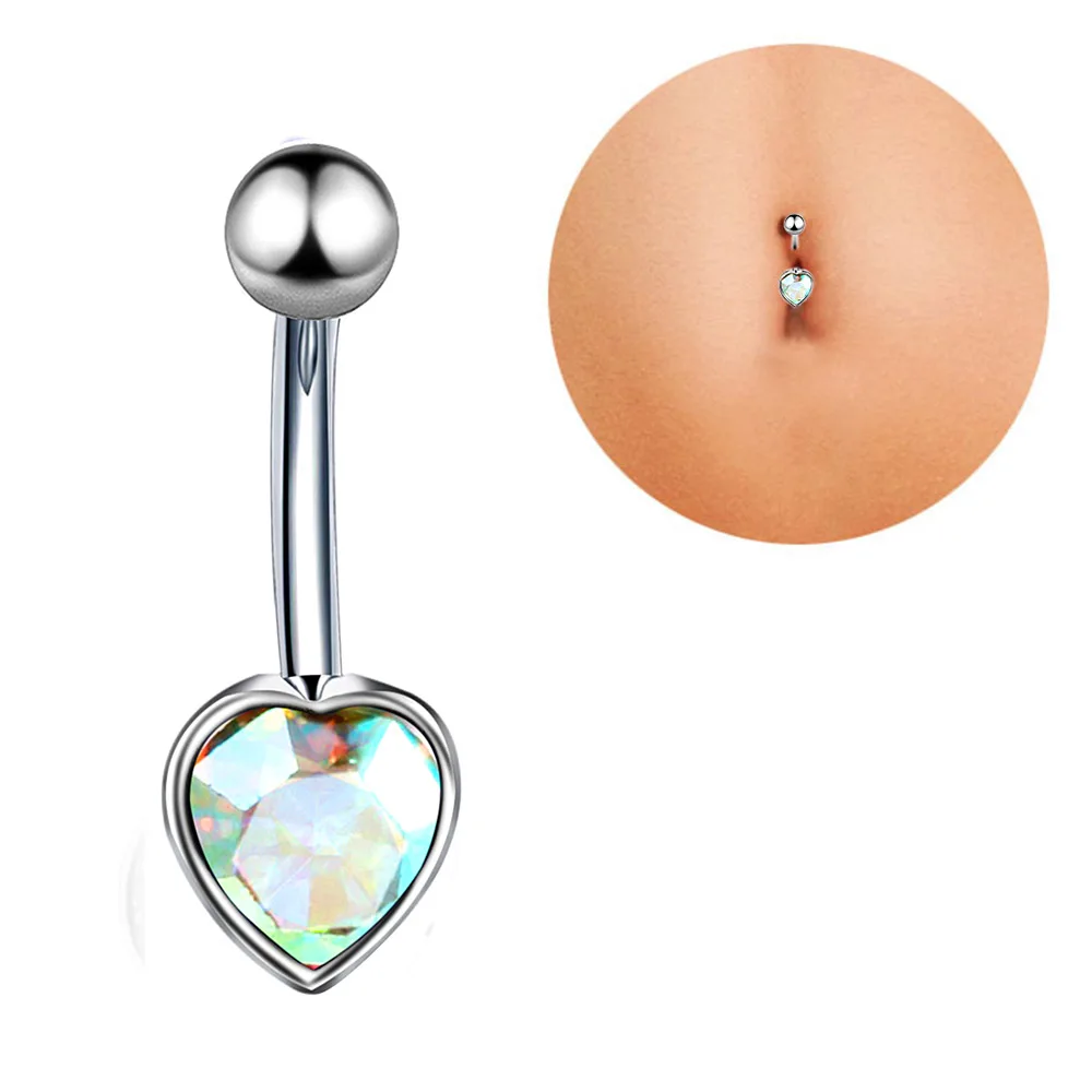 1Pcs Stainless Steel Crystal Belly Button Rings Navel Piercing Ombligo Sexy Heart-shaped Body Piercing Jewelry