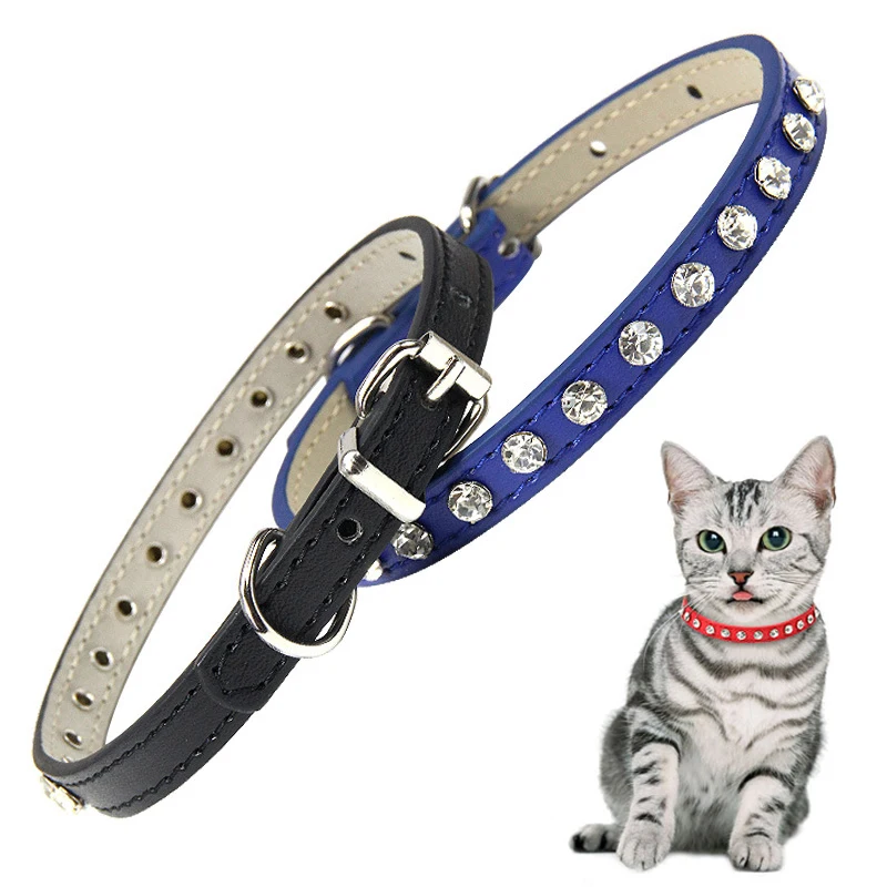 Shining Rhinestone Pet Collar Colorful Adjustable Pu Leather Diamond Neck Strap For Cats Dogs Pet Kitten Puppy Decorate Supplies