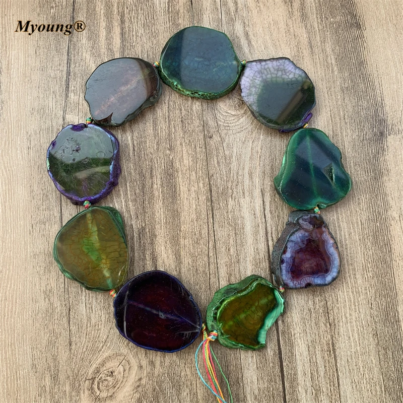 Mix Color Irregular Agates Slice Pendant Beads,Natural Stone Slab Necklace Charms Jewelry MY210623