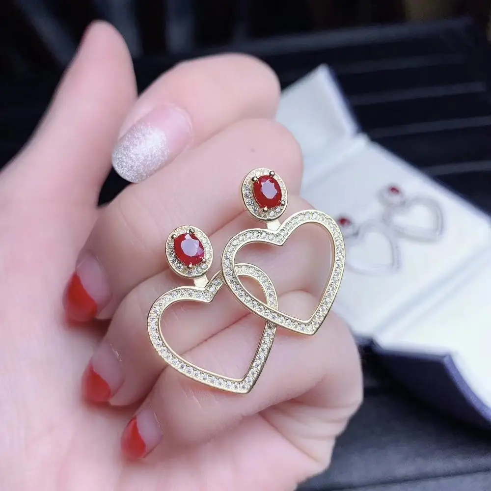 

heart ruby stud earrings women silver fine jewelry natural ruby good color birthday party gift Jul birthstone wedding party gift