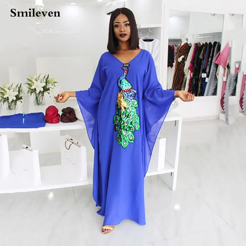 

Вечерние платья Smileven Pakistan Royal Blue из шифона, сексуальные вечерние платья с v-образным вырезом и рисунком павлина, вечерние платья Caftan из Саудовской Аравии