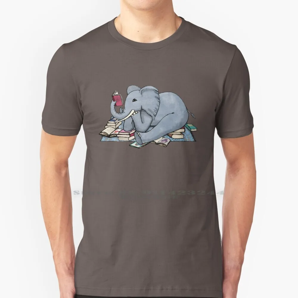 The Best Thing About Rainy Days 100% Cotton T Shirt Books Grey Blue Teal Turquoise Cute Elephants Animals Reading Indoors