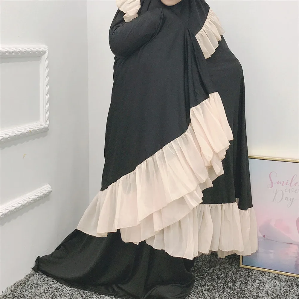 Muslim Kids Girls 2 Pieces Set Eid Ramadan Overhead Khimar Skirt Suit Islamic Prayer Garment Arabic Robe Abaya Dress Kaftan Gown