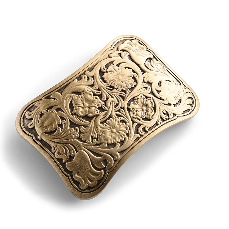 High Quality Antique Vintage/Retro Flower Embossed Men's Solid Copper Brass Belt Buckle