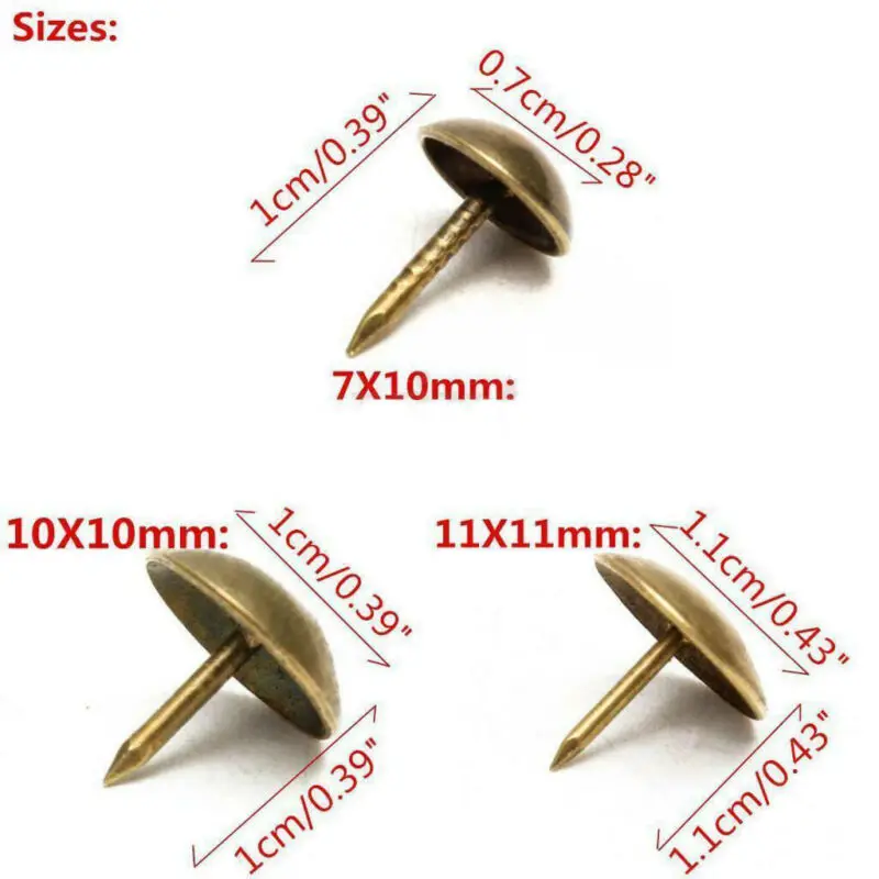 Ottone antico bronzo tappezzeria gioielli per unghie regalo scatola portabottiglie divano decorativo Tack Stud Pushpin Doornail Hardware100Pcs