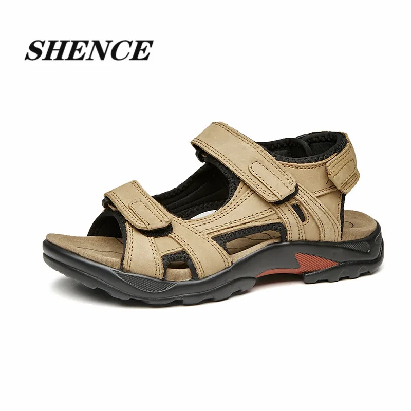 

SHENCE Men's Sandals Simple Fashion Rubber Soft Sole Comfortable Leather Breathable Vamp Beach Shoes Casual Shoes for Summer