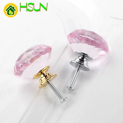 40mm K9 pink diamond crystal handle simple bedside table wardrobe drawer handle single hole handle silver gold base knob