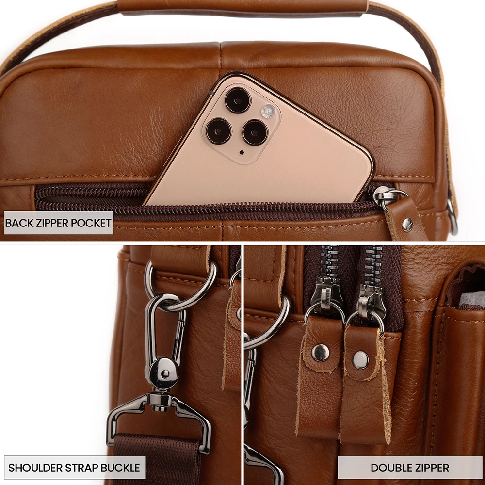 JOYIR Genuine Leather Crossbody Bags for Men Messenger Bag Cow Leather Shoulder Bags Casual Male Handbags for 9.7" Ipad New
