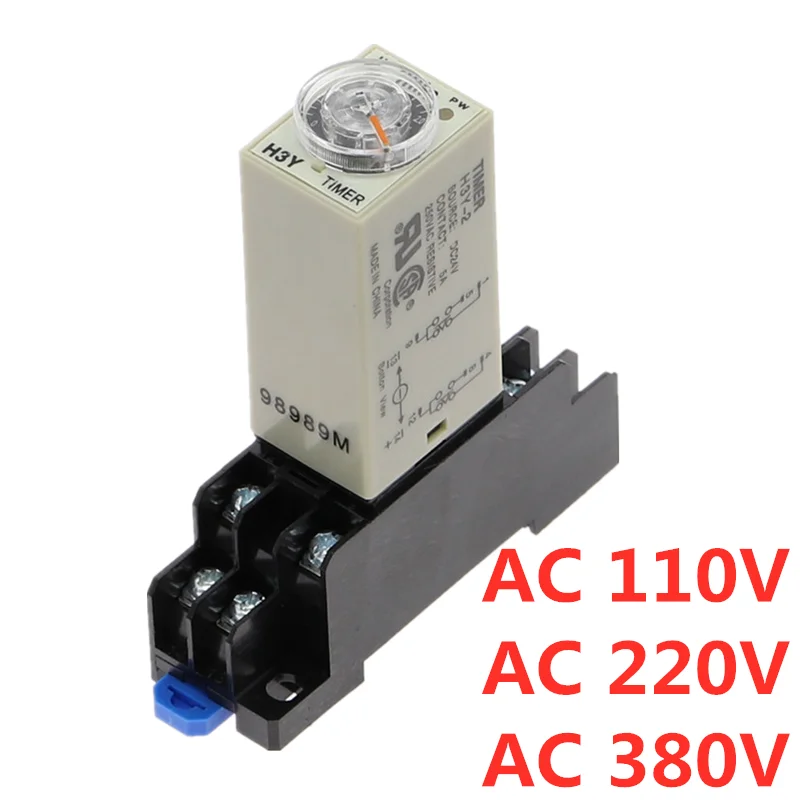 Power-on Delay Rotary Knob DPDT 5S/10S/30S/60S/3M/5M/10M/30M Timer Timing Time Relay AC 110V 220V 380V H3Y-2 With Base Socket