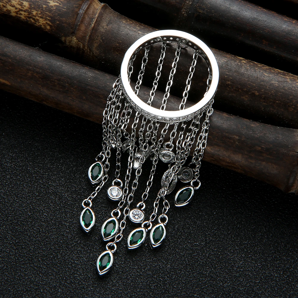 2021 Trendy Twist Tassels Statement Rings for Women Cubic Zircon Finger Rings Beads Charm Ring Bohemian Beach Jewelry R094 J1832