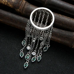 2021 Trendy Twist Tassels Statement Rings for Women Cubic Zircon Finger Rings Beads Charm Ring Bohemian Beach Jewelry R094 J1832