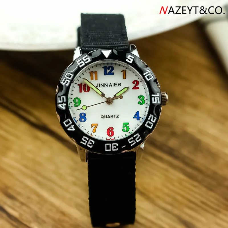 dropshipping children 3D simple design color no. scale quartz watch little boys girls student luminous hands nylon sports clock