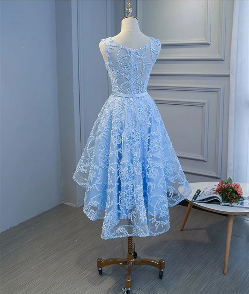 Dreesses Senhora elegante Light Blue Dama de Honra Organza de Alta Qualidade com Forro e Applique Zipper Voltar Aceitar وصيفه الشرف فساتين