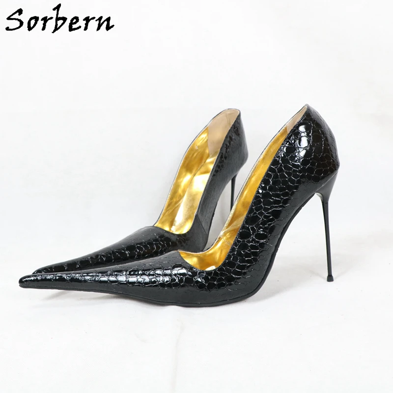 Sorbern Super Long Pointed Toe Women Pumps Slip On Snakeskin Red High Heels Steel Heels Size 32-52 Shoes Unisex Fetish Custom