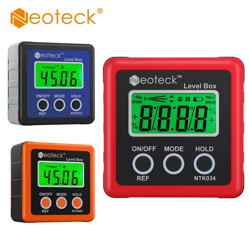 

Neoteck Precision Digital Inclinometer Electron Goniometers 4*90 Degree Magnetic Base Digital Protractor Angle Finder Bevel Box