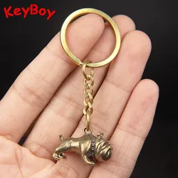 Retro Brass Cute Cartoon Dog Key Chain Pendant Vintage Metal Animal French Bulldog Pug Figurine Keychain Hanging Keyring Jewelry