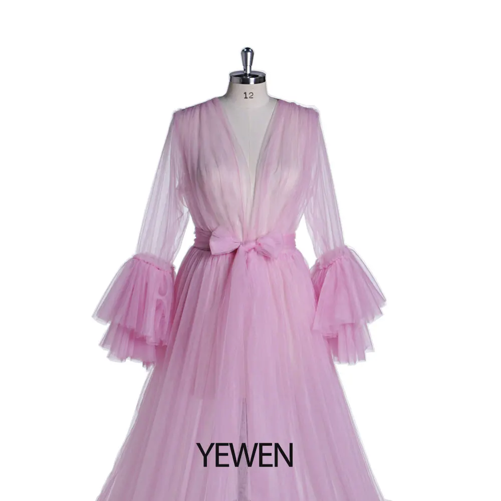 Soft Tulle Evening Robes See Through Maternity Gowns Tulle Dress Women Pregnancy Photoshoot Props Dress YEWEN