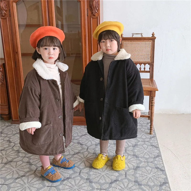 

Girls Baby's Kids Coat Jacket Outwear 2021 Corduroy Warm Plus Velvet Thicken Winter Autumn Buttons School Fleece Children's Clot