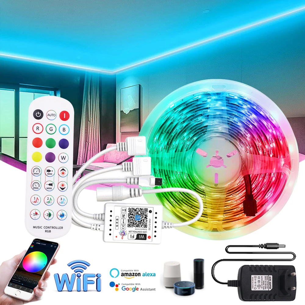 

12V WiFi RGB LED Strip Lights 5050 SMD Music Control Flexible Ribbon Light 5M 10M 150M 20M WiFi Control Waterproof Tape Diode