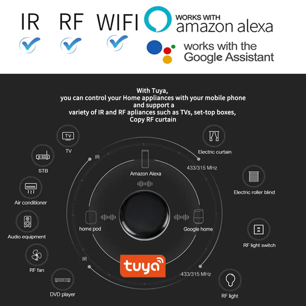 Smart Life Remote Control Cerdas Universal WiFi + IR + RF Switch Otomatisasi Peralatan Rumah Bekerja dengan Alexa Google Home